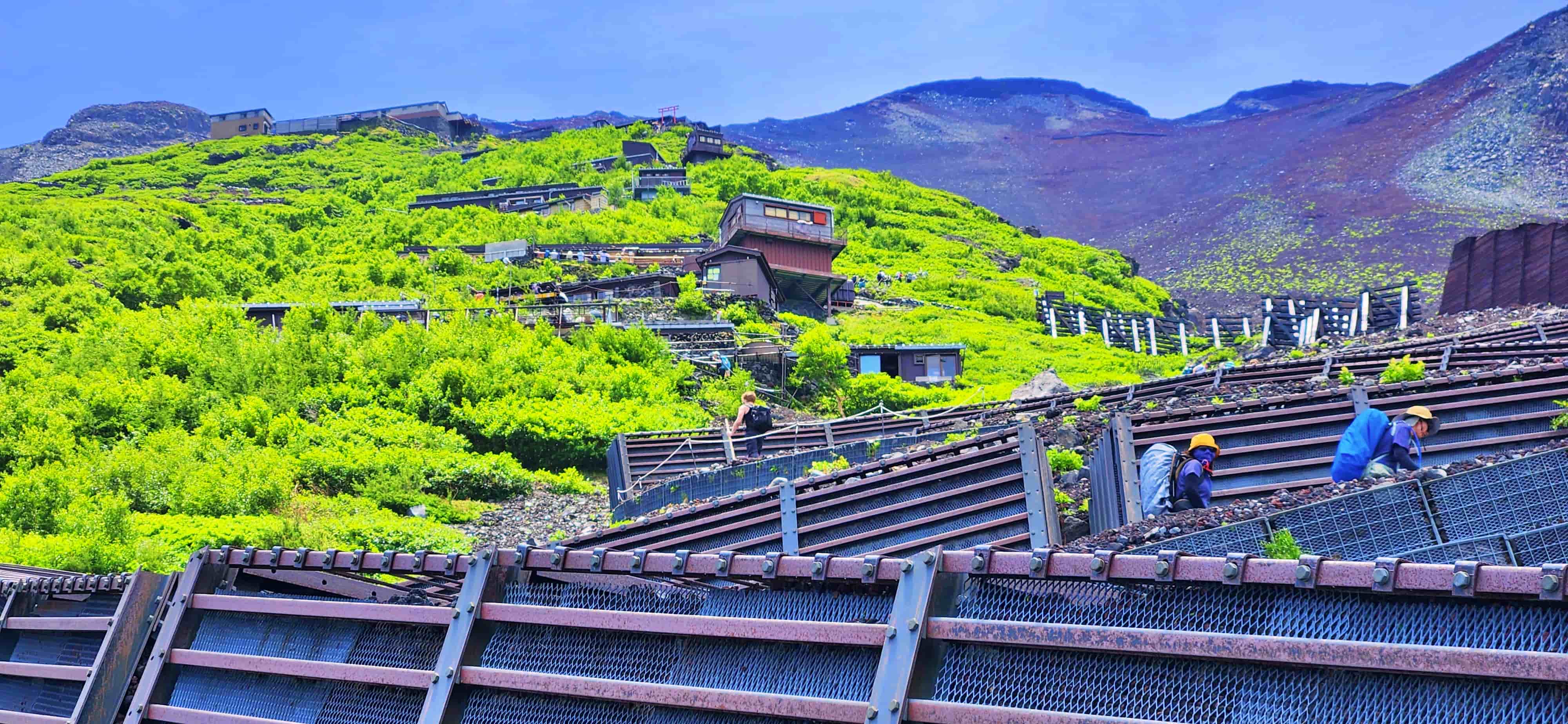 Mountain Huts viewed from 6th station along the Yoshida Trail, Mt Fuji
