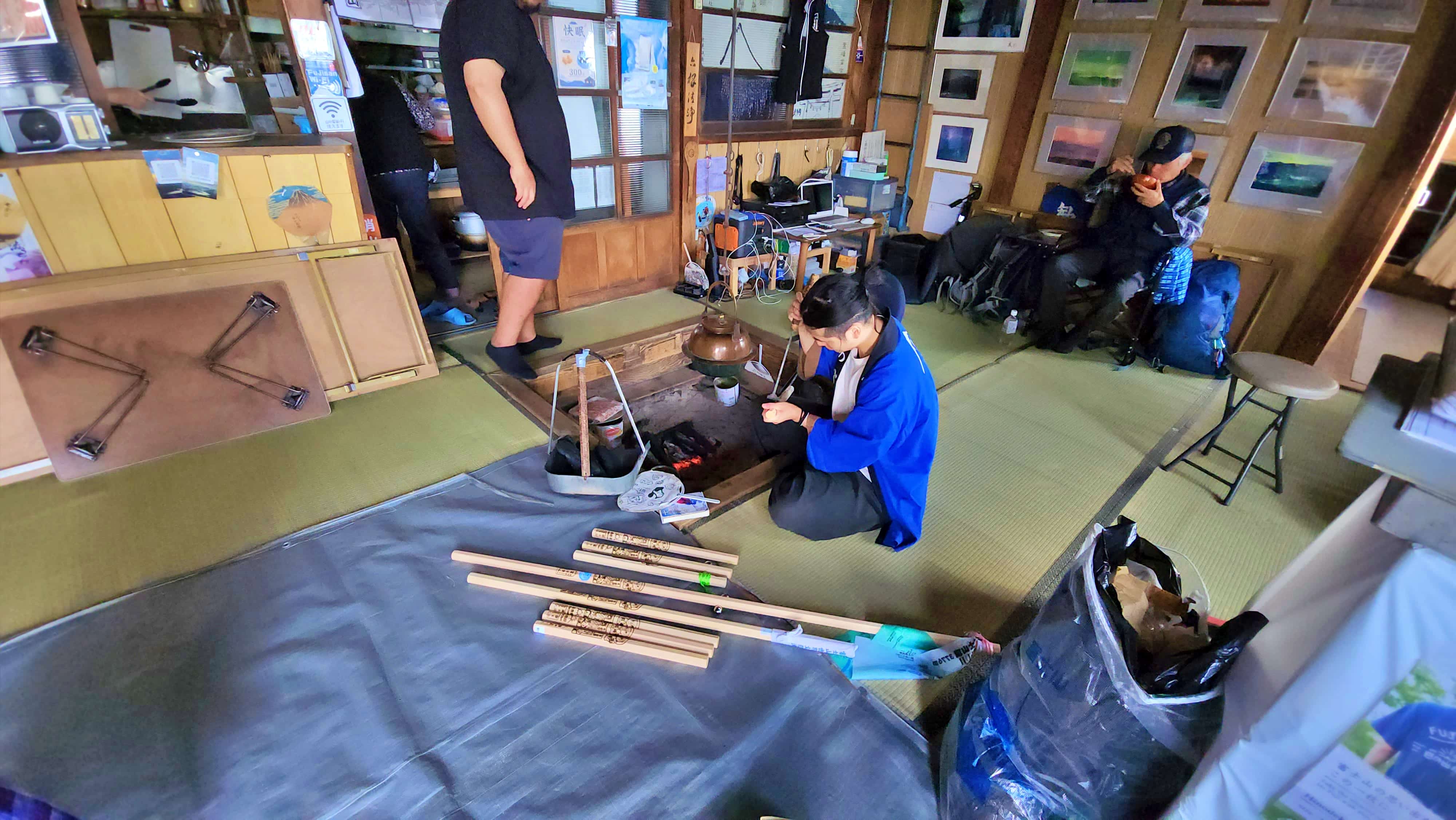 Stamping the Wooden Hiking Poles at the 7th Station, Mt Fuji