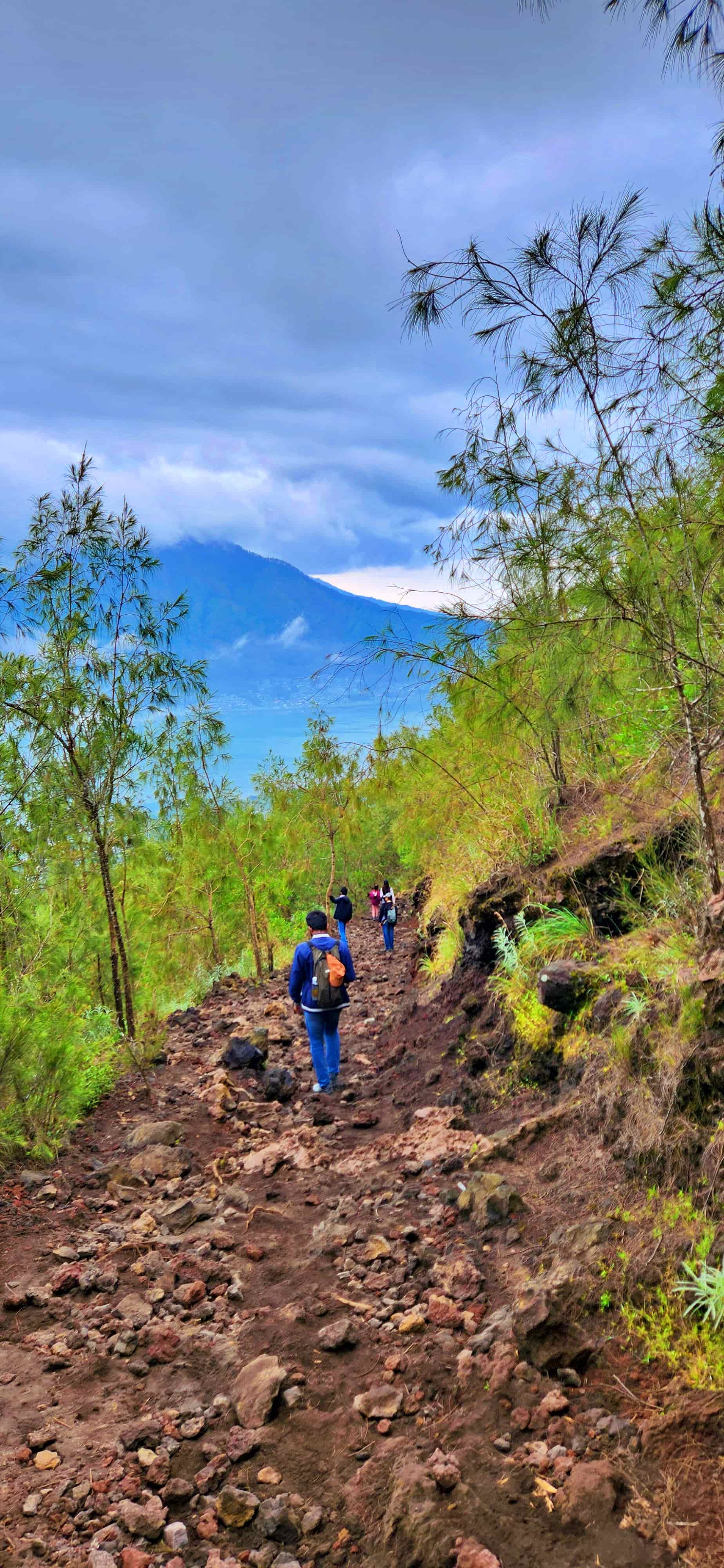 Descent along Volcanic Rock on Mt Batur Sunrise Trek in Bali