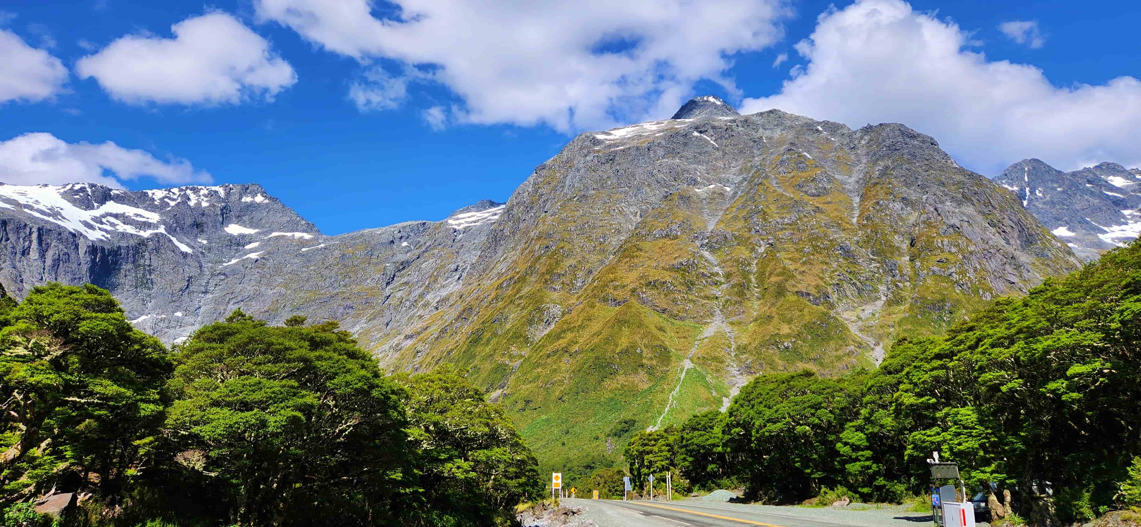 Waterfall and Glacier along Milford Sound Hwy