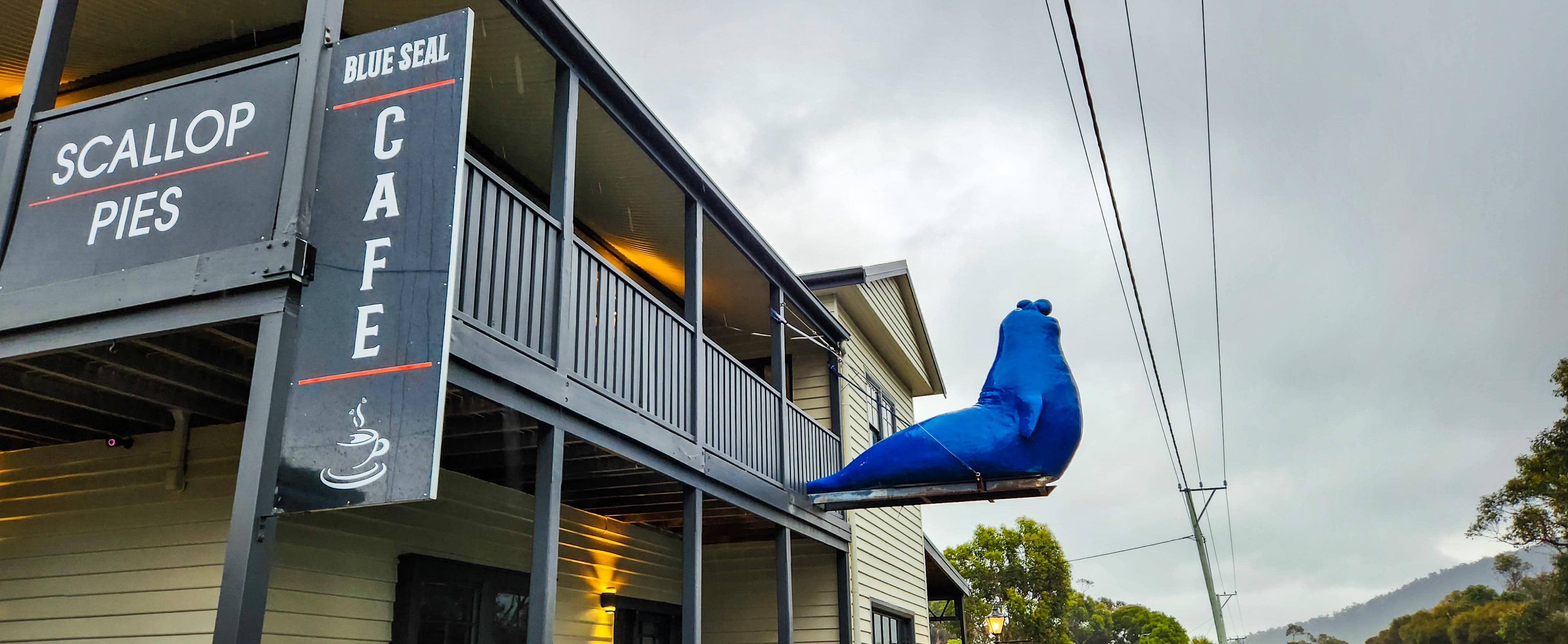 The Big Seal atop the Blue Seal Café in Eaglehawk Neck