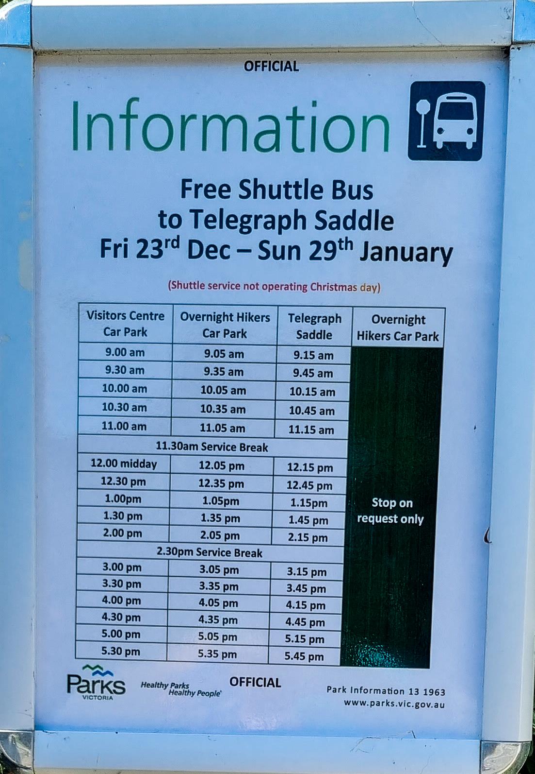 Free shuttle bus timetable