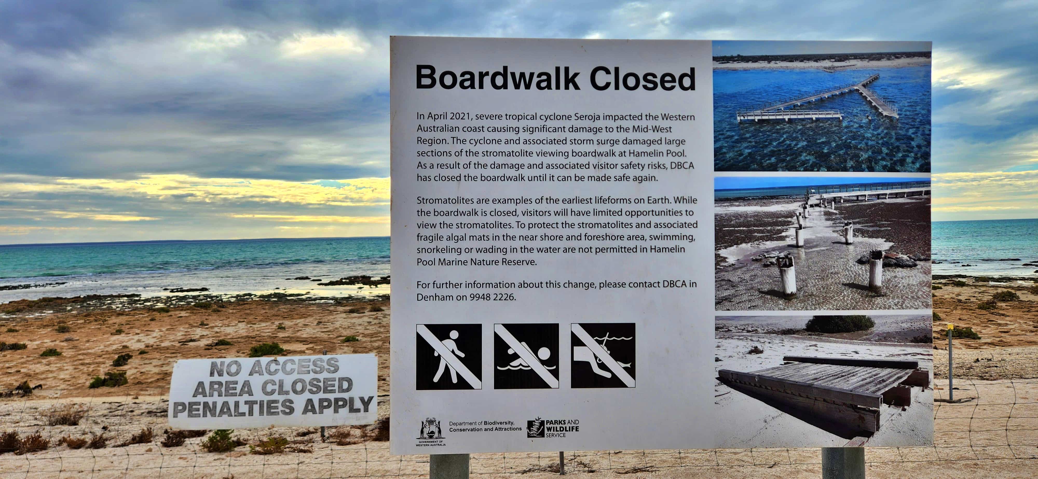 Stromatolites Boardwalk Closed Signpost, Shark Bay, WA